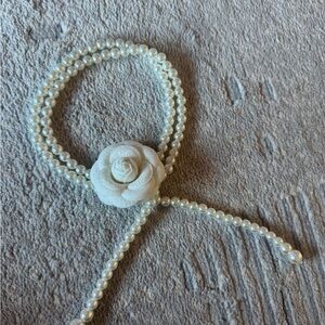 Elegant Pearl Beaded Necklace or Belt with Rose